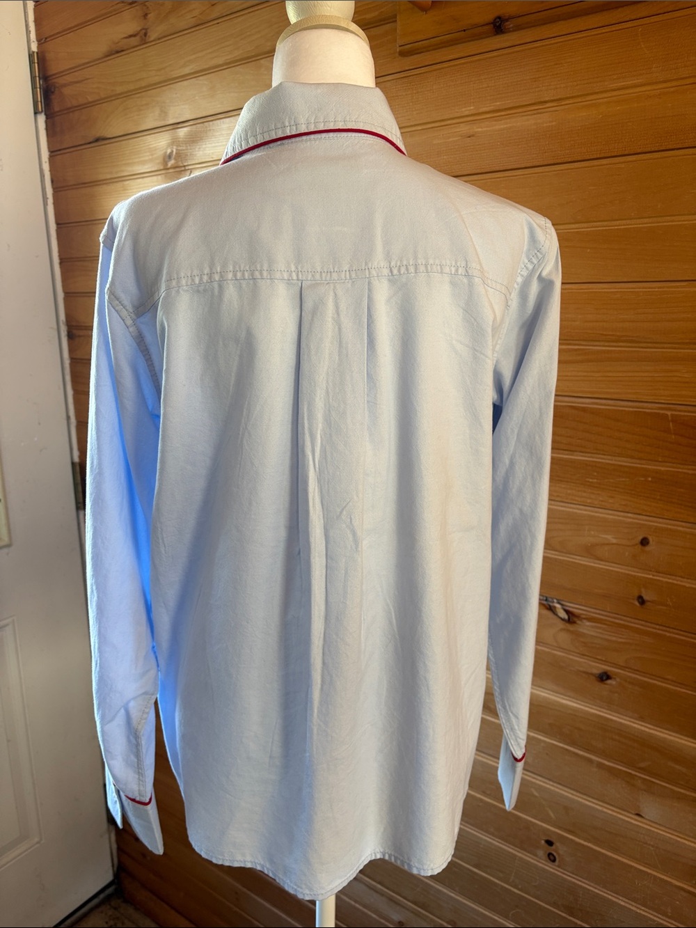 Women's Light Blue Button-Down Shirt with Red Piping - Picture 2 of 3